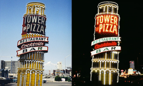 Tower of Pizza, Las Vegas Strip, May 1979 by Toon Michiels from American Neon Signs by Day & Night