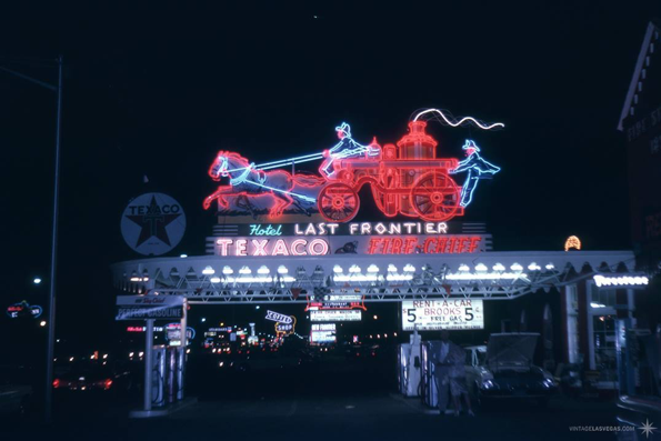 Last Frontier neon sign at night 1963