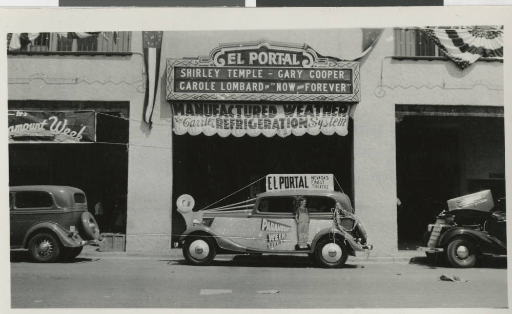 Advertising auto, Paramount Week, in front of El Portal theatre in Las Vegas.