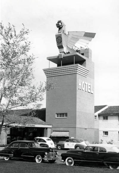 Photograph of the entrance to the Thunderbird Hotel (Las Vegas), circa early 1950s