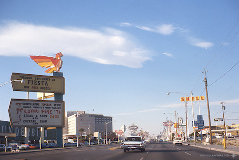 Thunderbird marquee pylon sign, September 1970. Vintage Las Vegas 